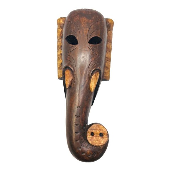 Large 14" x 5.75" Wood Elephant Wall Sconce Hand Carved in India - Picture 2 of 9